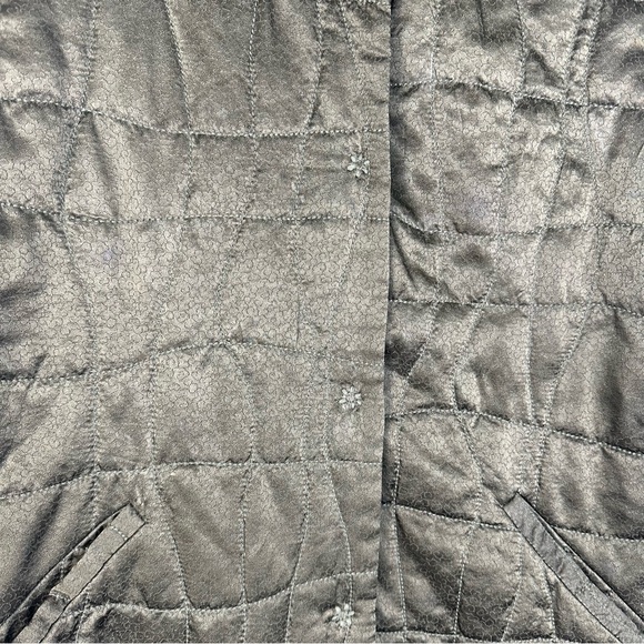 EILEEN FISHER Quilted 100% Silk Filigree Jacquard Vest Dark Green - Picture 5 of 6